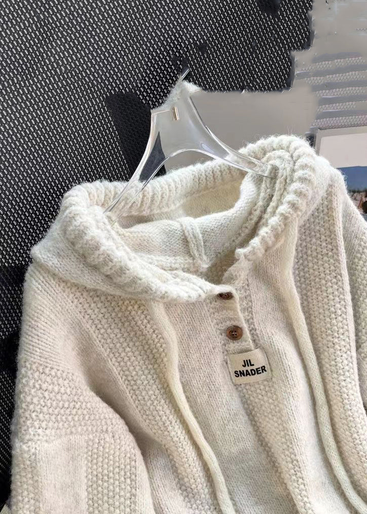 Women's Sweater Apricot Hooded Cotton Knit - 3