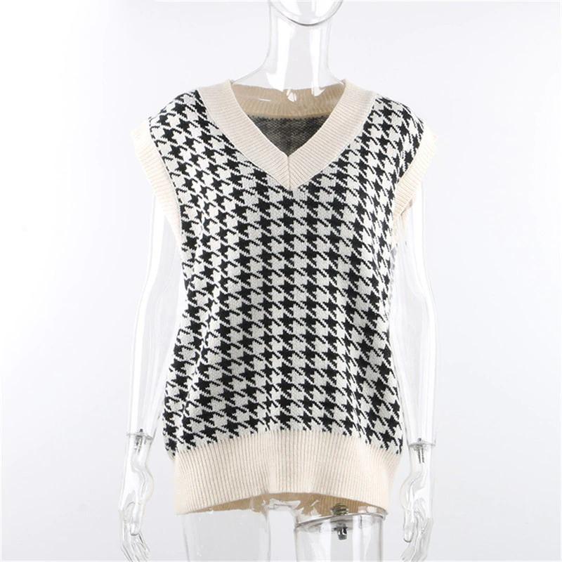 Loose Plaid Knitted Sweater Vest 5