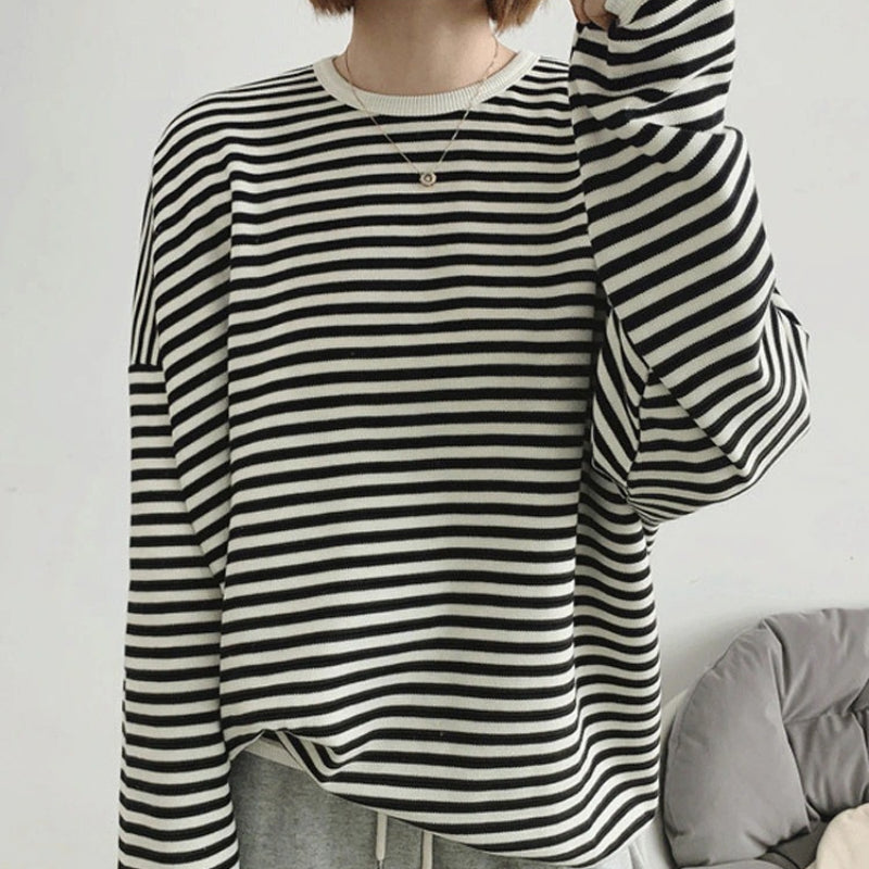 Loose Striped Pattern Knitted Long Sleeve Winter Pullover Sweaters 0
