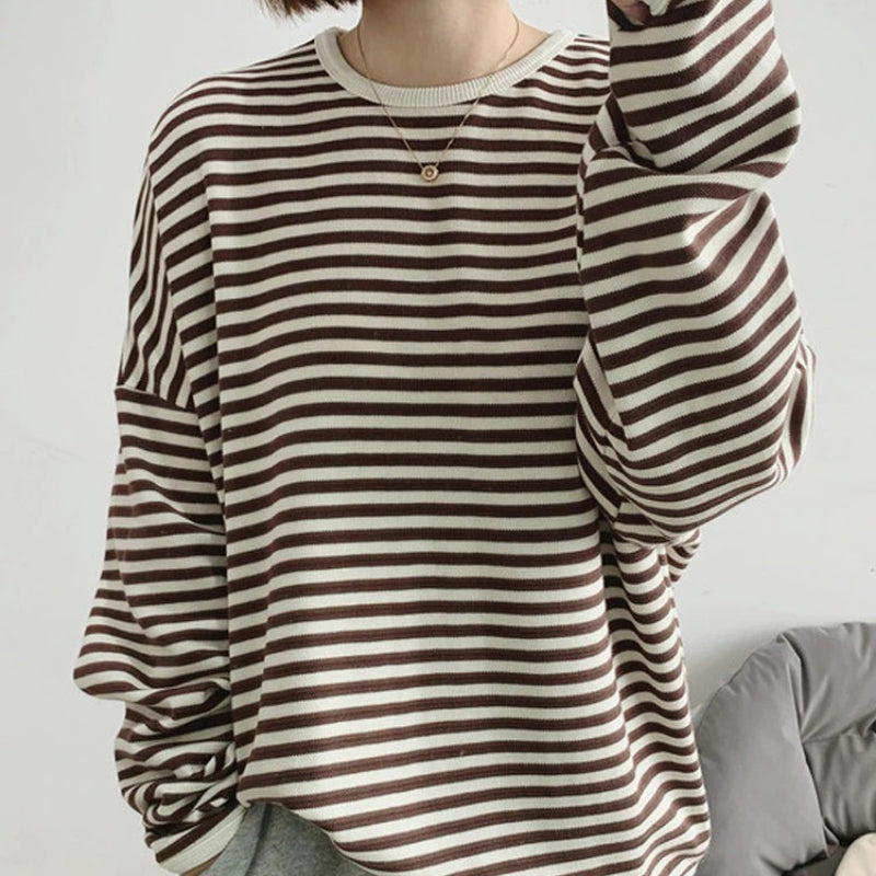 Loose Striped Pattern Knitted Long Sleeve Winter Pullover Sweaters 9