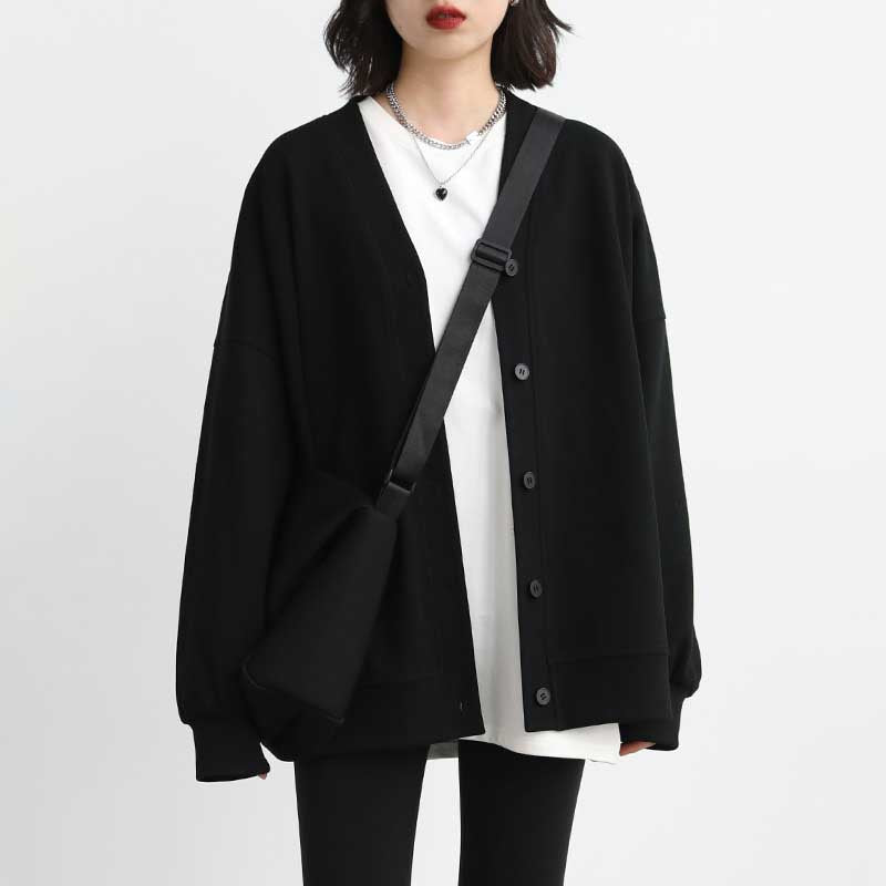 Loose V-Neck Buttoned Cardigan 1