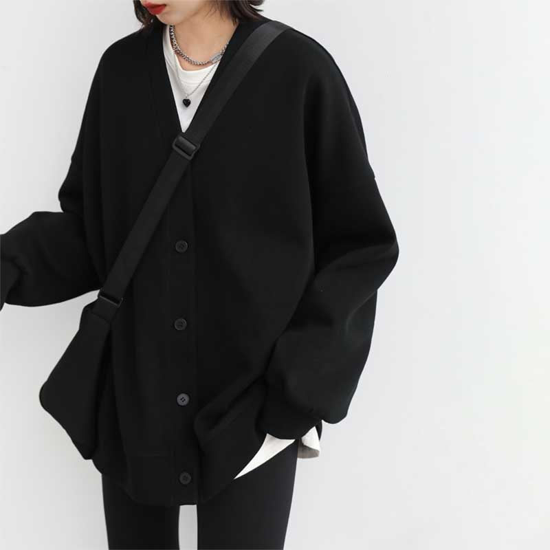 Loose V-Neck Buttoned Cardigan 2