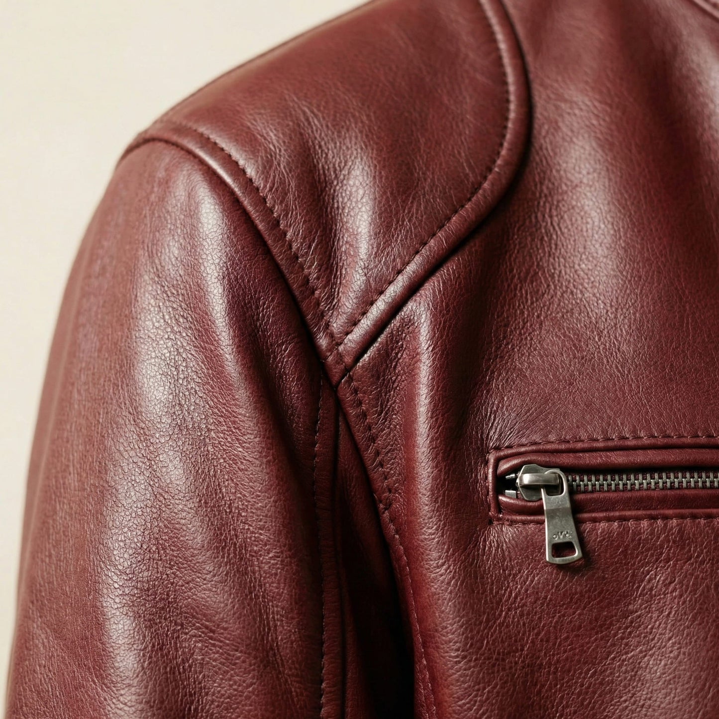 Men's Leather Zip Cafe Racer Jacket - detail view | Hensley London