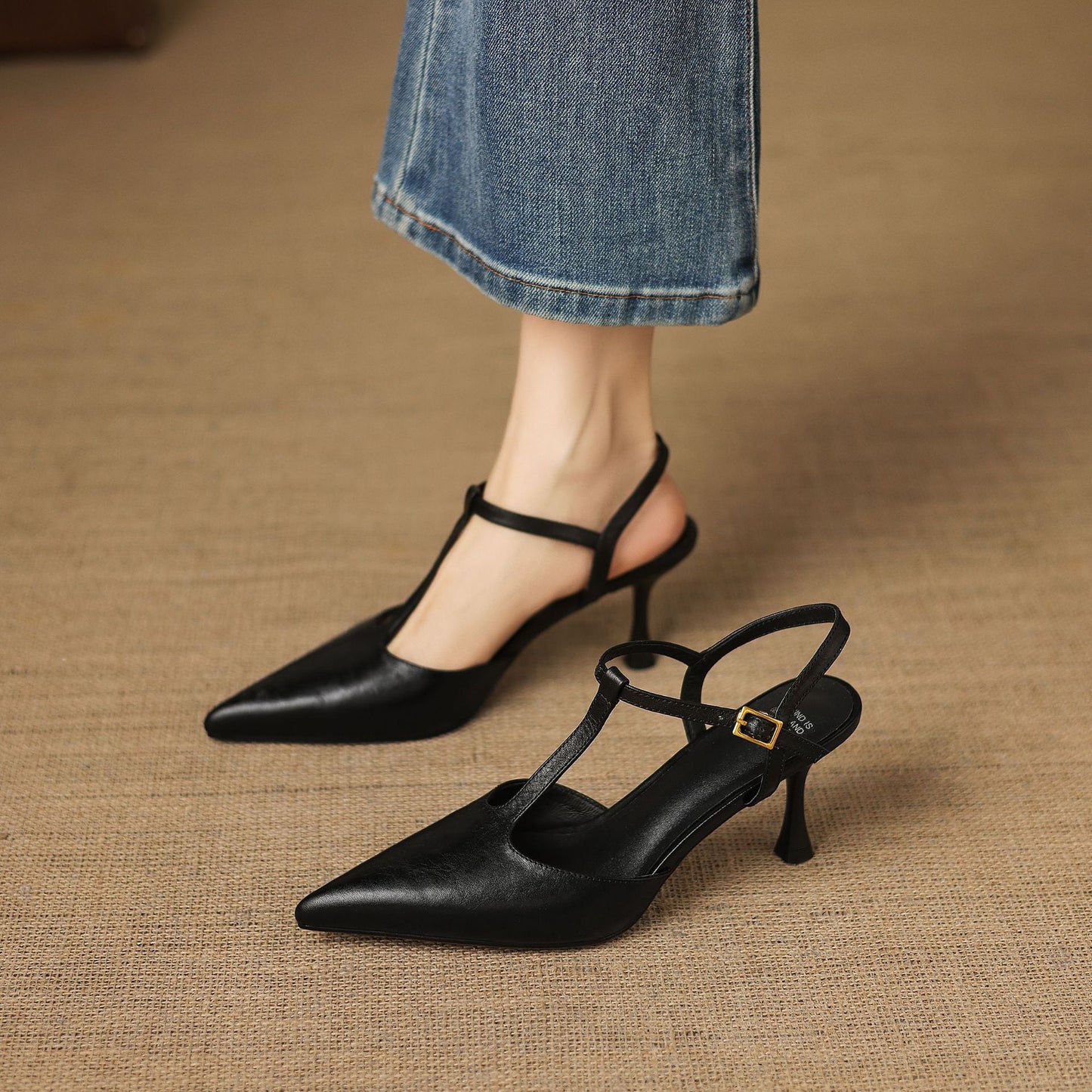 Women's Genuine Leather Pointed-Toe Mary Jane Heels – product view | Hensley London