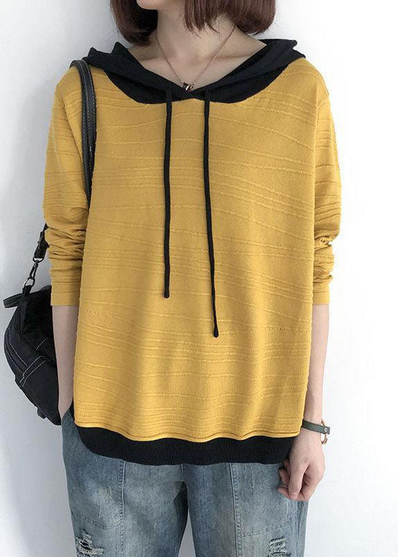 Women's Oversized Sweatshirt Khaki Cotton Hooded Drawstring - 3