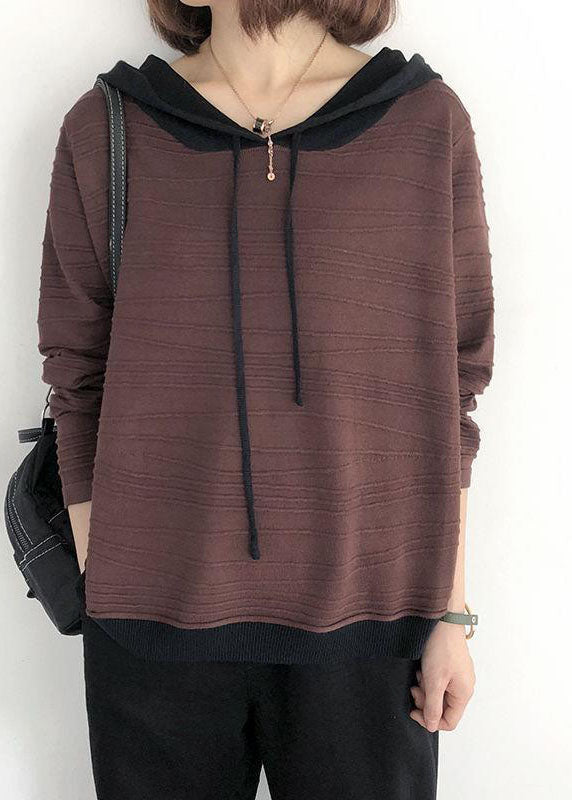 Women's Oversized Sweatshirt Khaki Cotton Hooded Drawstring - 4