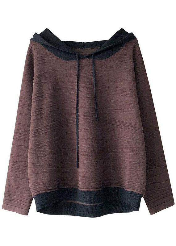 Women's Oversized Sweatshirt Khaki Cotton Hooded Drawstring - 5