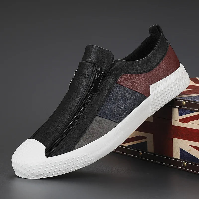 Men's Zip-Up Cushioned Sneakers in Black And White – product view | Hensley London