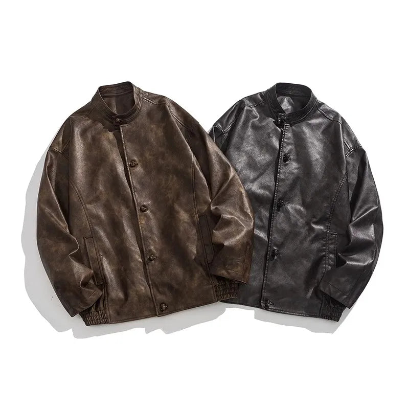 Men's Distressed Faux Leather Jacket – product view | Hensley London