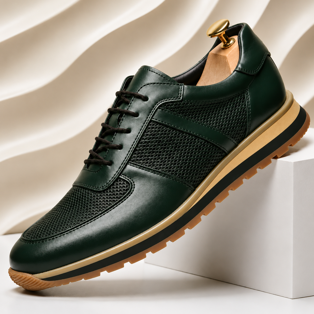 Men's Full-Grain Cowhide Dress Sneakers – worn view | Hensley London