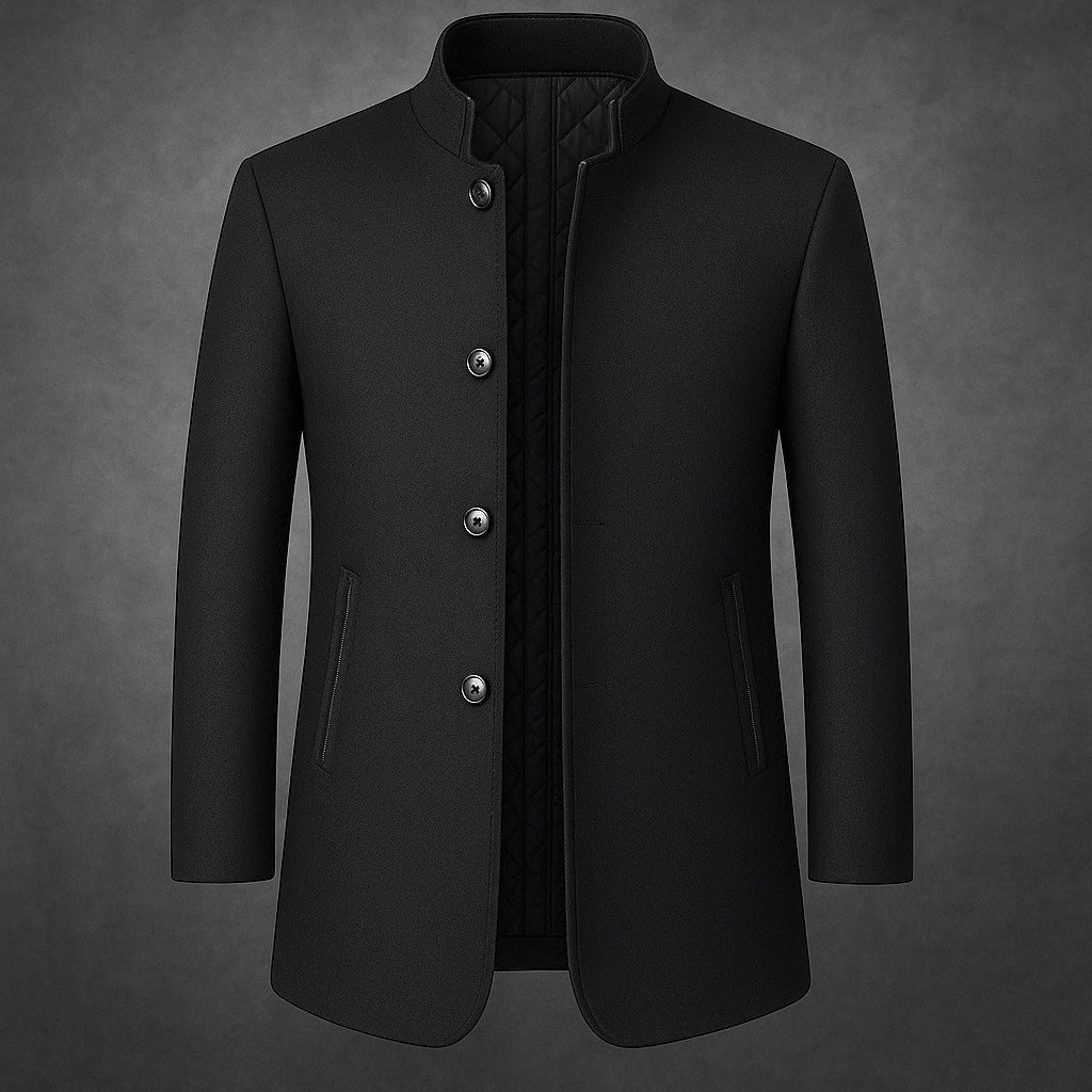 Men's Wool Quilted-Lined Stand-Collar Coat in Black - product view | Hensley London