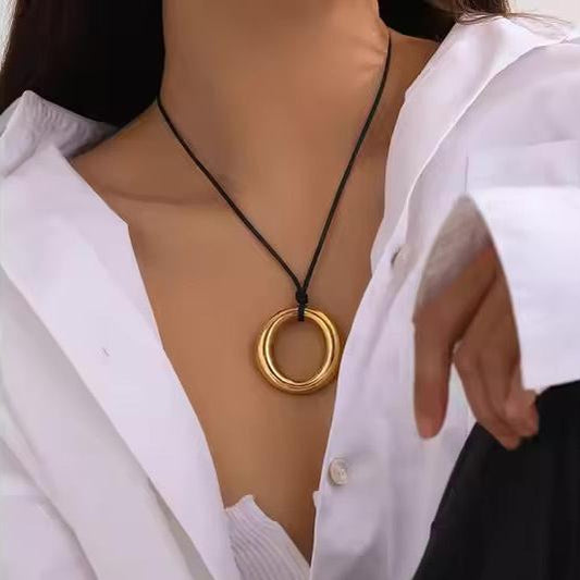 Minimalist Gold Necklace with Ring Pendant – Hypoallergenic Stainless Steel, Waterproof Design, 19 Inches 1