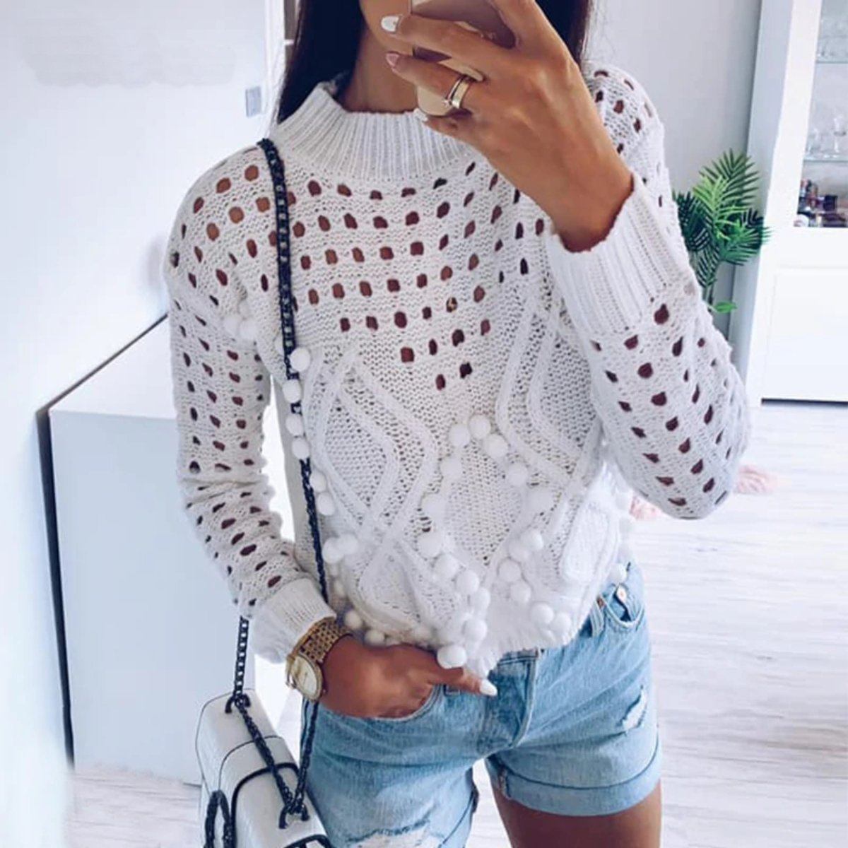 Misty - Hollow-out Long Sleeved Winter Sweater 2