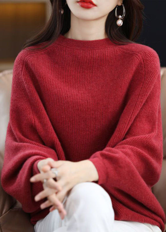 Women's Sweater Red Wool Oversized Batwing Sleeve - 2