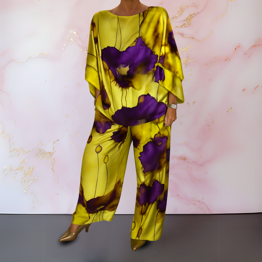 Women's Satin Two-Piece Set in Lemon Yellow – front view | Hensley London