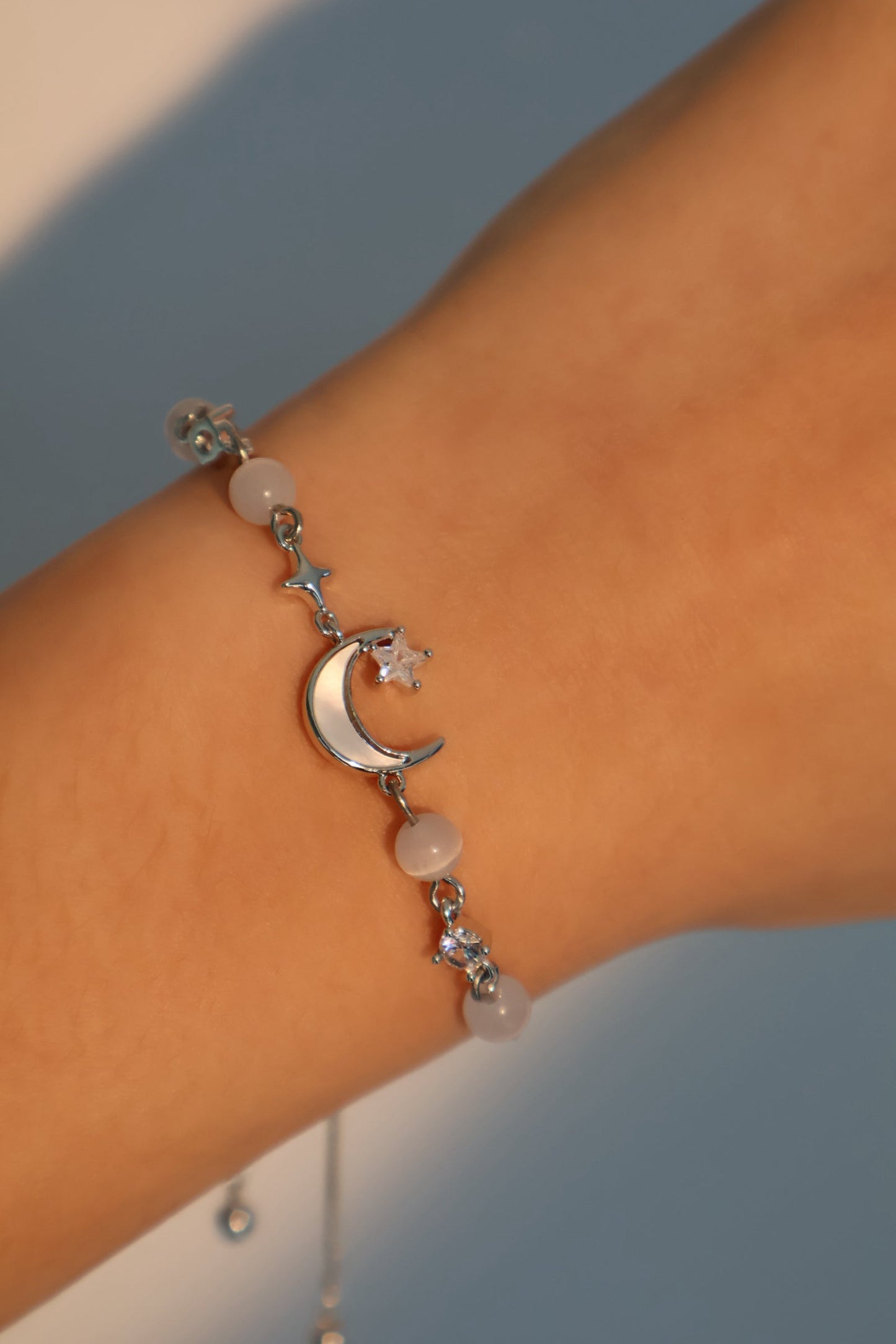 Unisex Bracelet Silver Zirconia Moon Star Adjustable Jewelry - 6