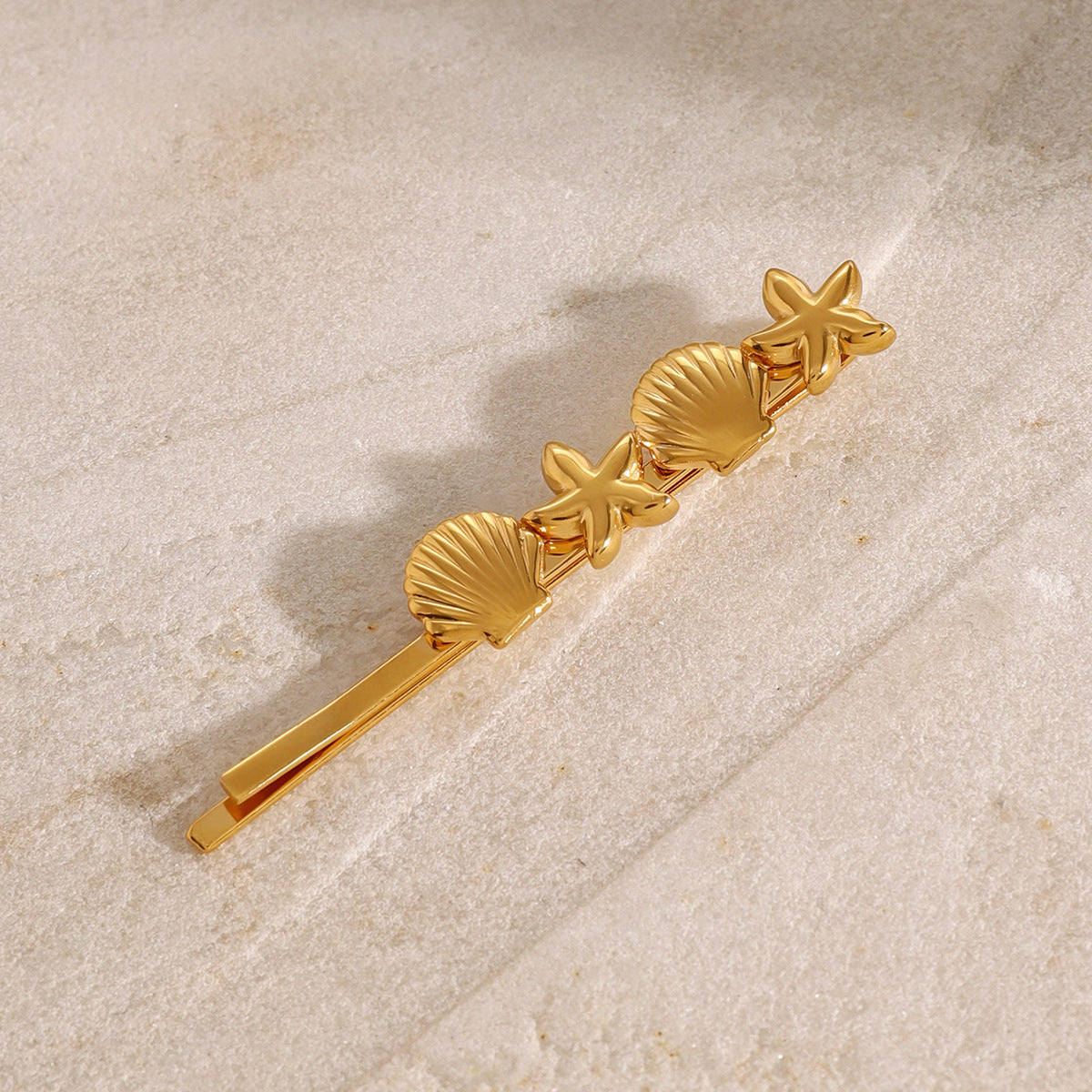 Mykonos Gold French Hair Pin with Starfish and Seashell Design – Hypoallergenic and Waterproof 4