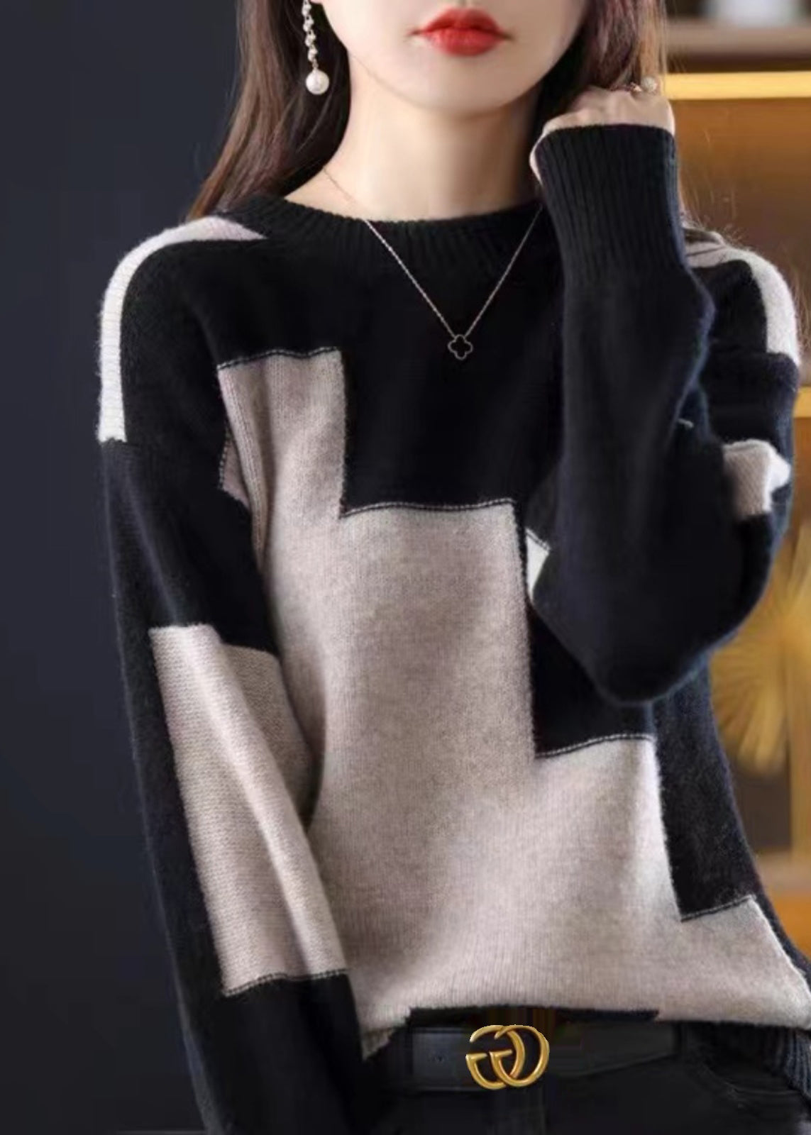 Women's Oversized Sweater Natural White Knit Blended Fabric - 4