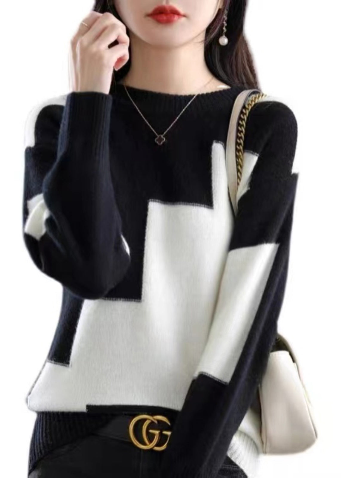 Women's Oversized Sweater Natural White Knit Blended Fabric - 5