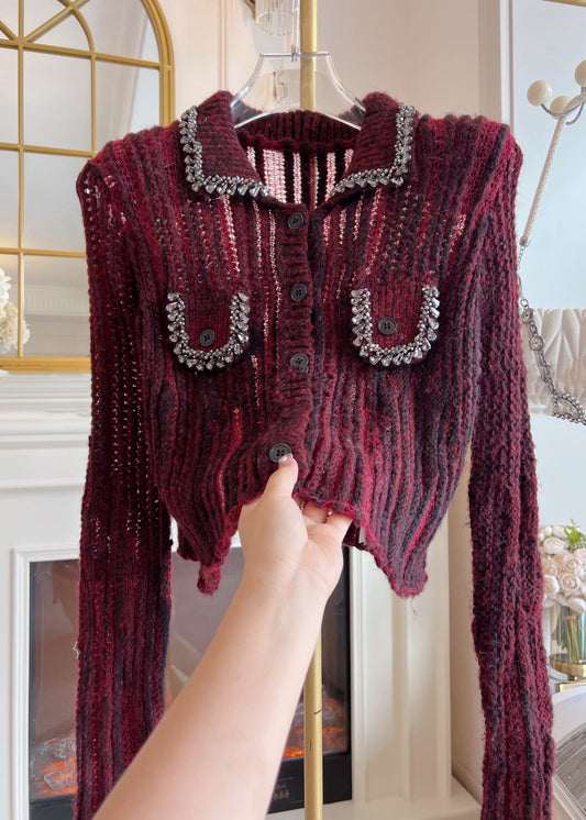 Women's Sweater Red Knit Hollow Out Patchwork - 1
