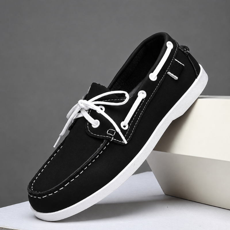 Men's Genuine Leather Lace-Up Boat Shoes – worn view | Hensley London