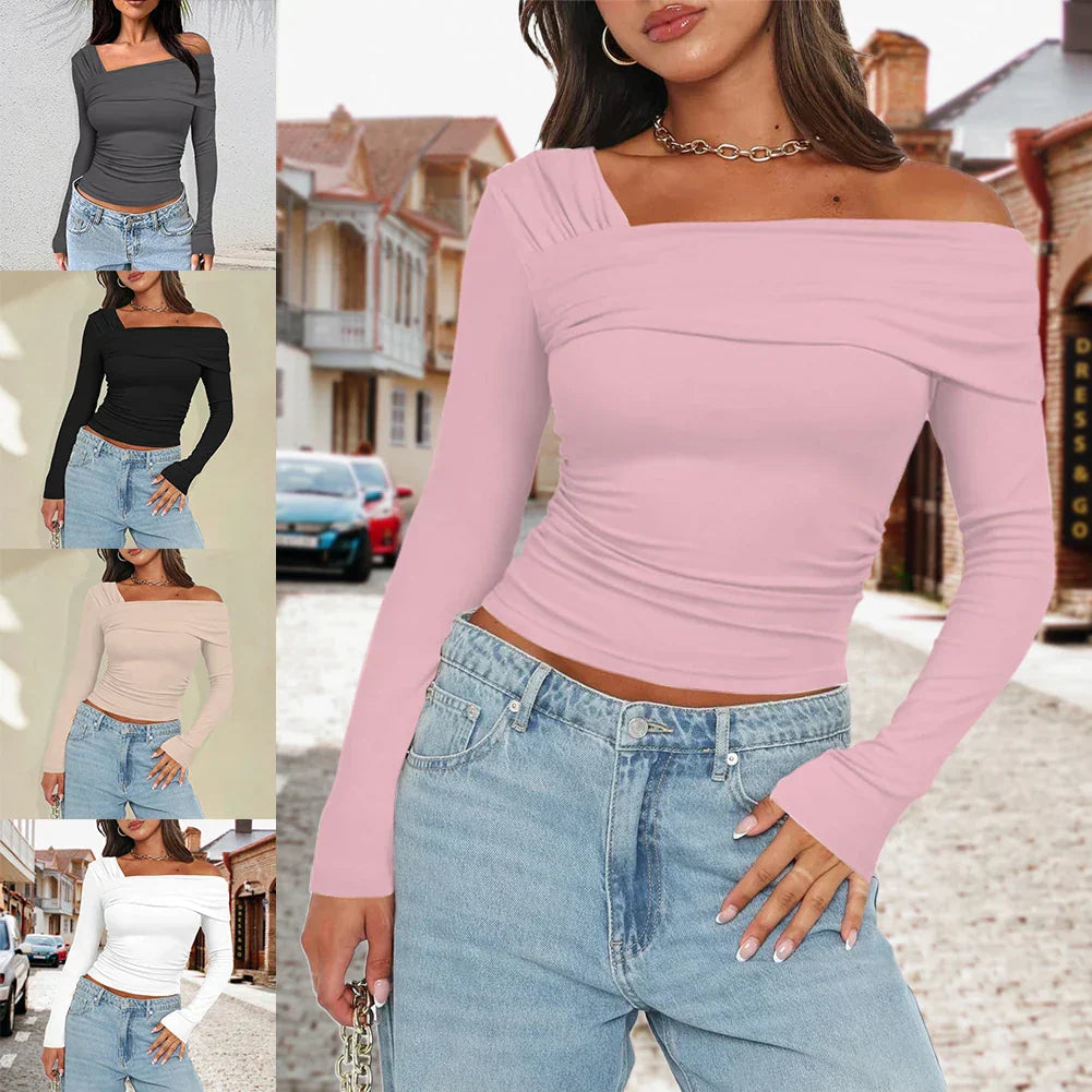 Off-Shoulder Ribbed Knit Women's Top – Stylish Going Out Top for Casual Outings 1