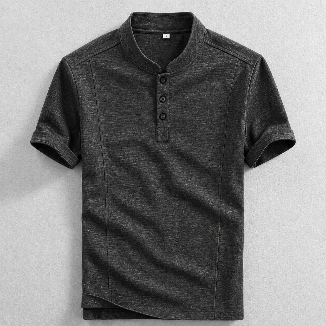 Men's Cotton-Blend Henley Shirt in Black – front view | Hensley London