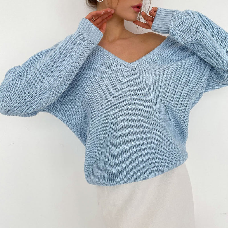 Oversize Knitted Long Sleeve Winter V-Neck Pullover Sweaters 8