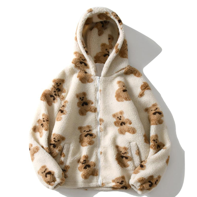 Oversized Hooded Bear Pattern Pullover Sweaters 4