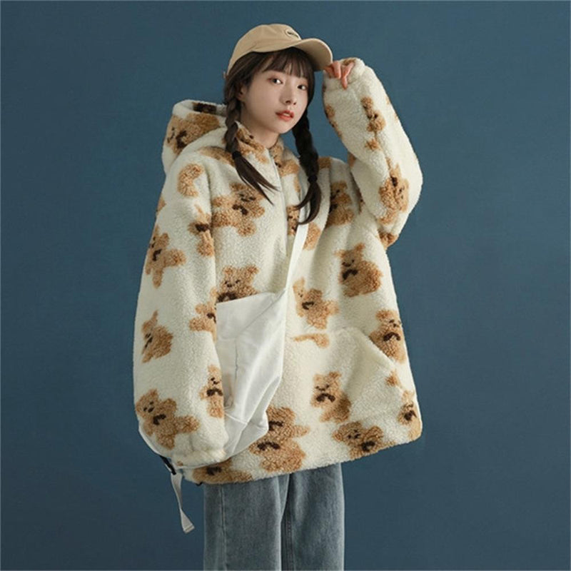 Oversized Hooded Bear Pattern Pullover Sweaters 5