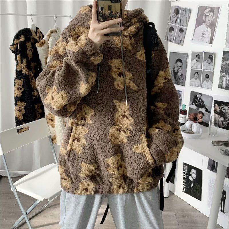 Oversized Hooded Bear Pattern Pullover Sweaters 6