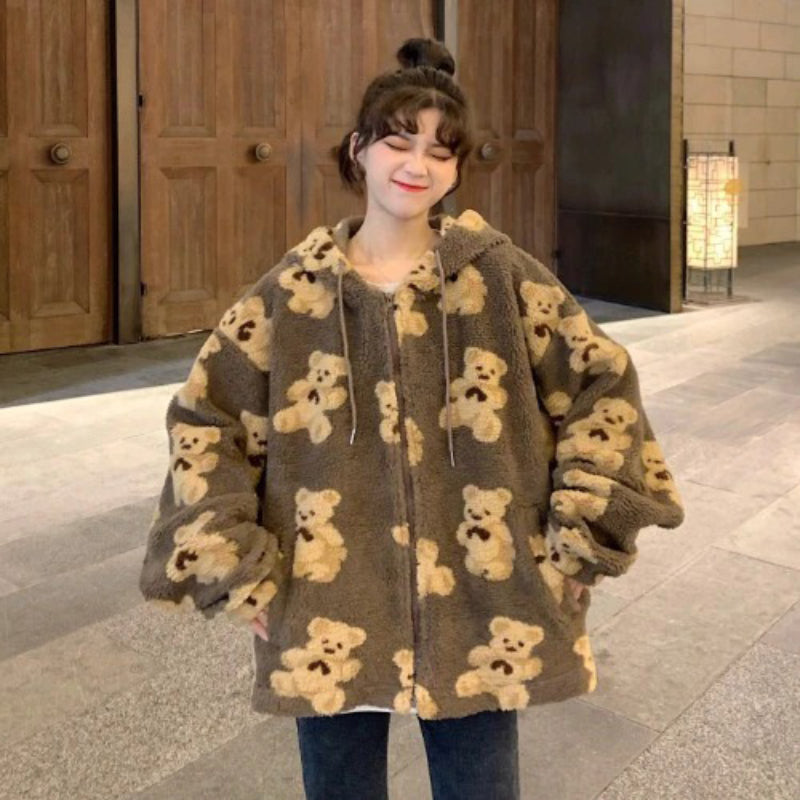 Oversized Hooded Bear Pattern Pullover Sweaters 9