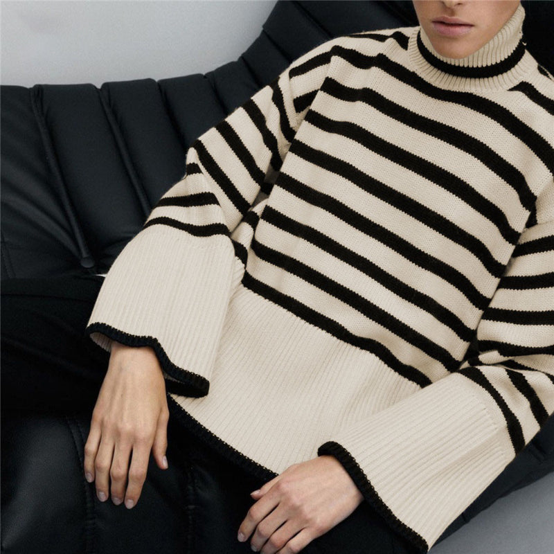 Oversized Streetwear Stripe Turtleneck Pullover Sweaters 5