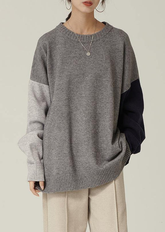 Women's Sweater Blouse Gray Oversized Knit - 1