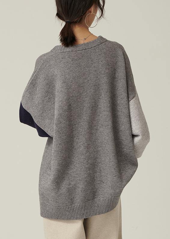 Women's Sweater Blouse Gray Oversized Knit - 4