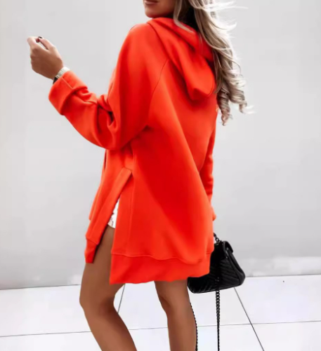 Women's Oversized Hoodie Dress Grey Cotton - 8