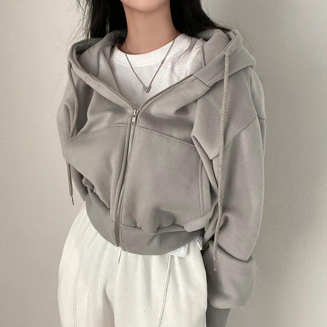 Women's Oversized Zip-Up Sweatshirt Gray Cotton - 5