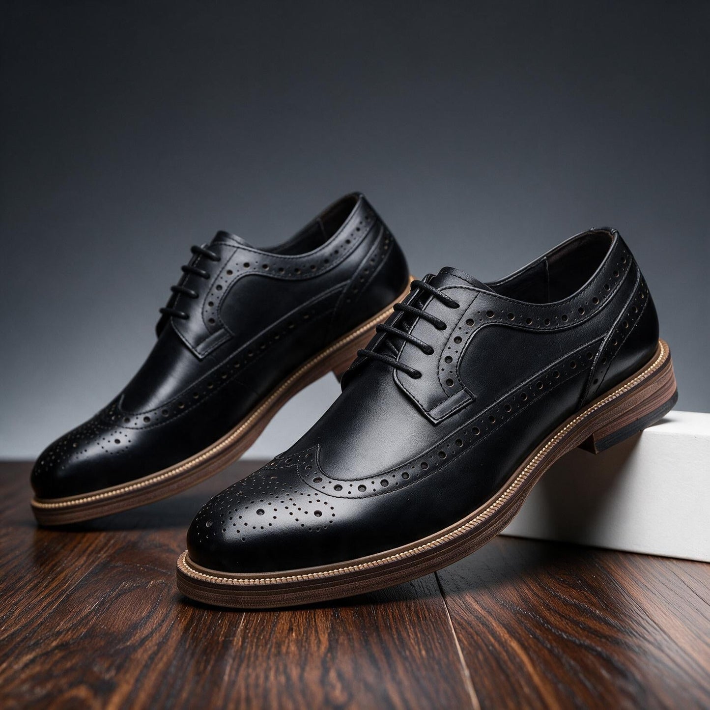 Men's Two-Tone Brogue Derby Lace-Up Shoes in Black - additional view 12 | Hensley London