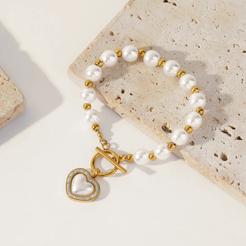 Pearl Heart Clasp Choker Necklace for Women – Elegant Faux Pearl Jewelry with Rhinestone Accents