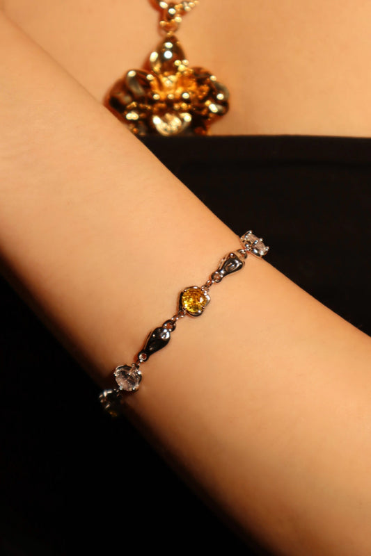 Unisex Bracelet Platinum Plated Citrine Zirconia Diamonds - 2