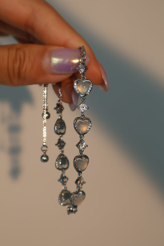 Men's Women's Bracelet Platinum Plated Zirconia Moonstone Adjustable - 2