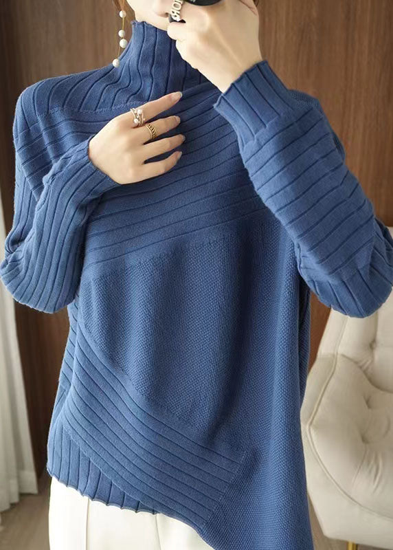 Women's Sweater Blue Plus Size Knit Asymmetrical - 1