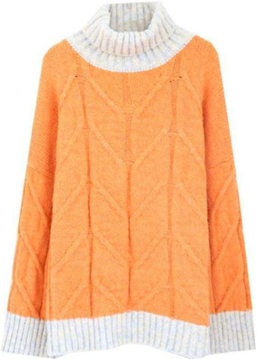 Women's Plus Size Sweater Orange Knit Turtle Neck - 5