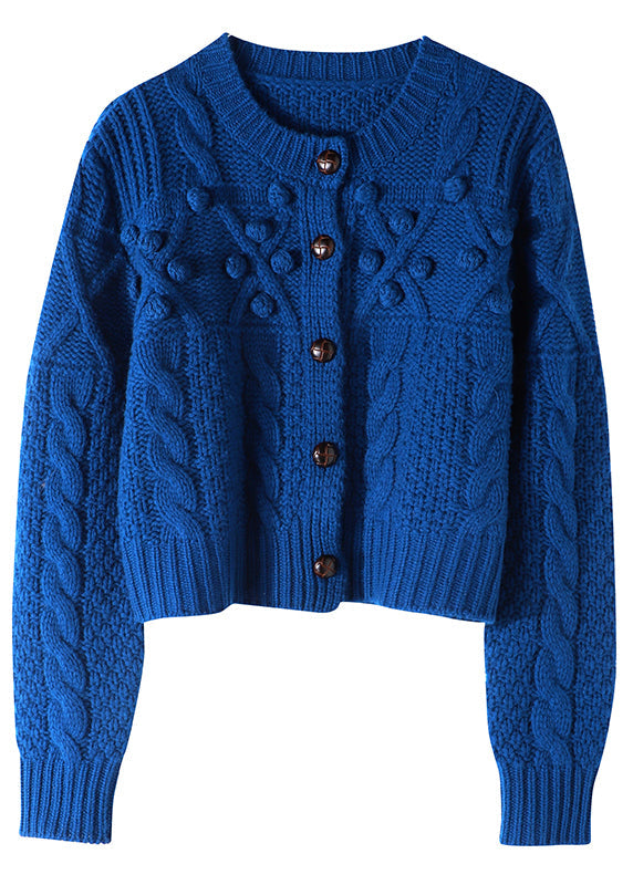 Plus Size Women's Sweater Coat Blue Knit Wool Blend - 5