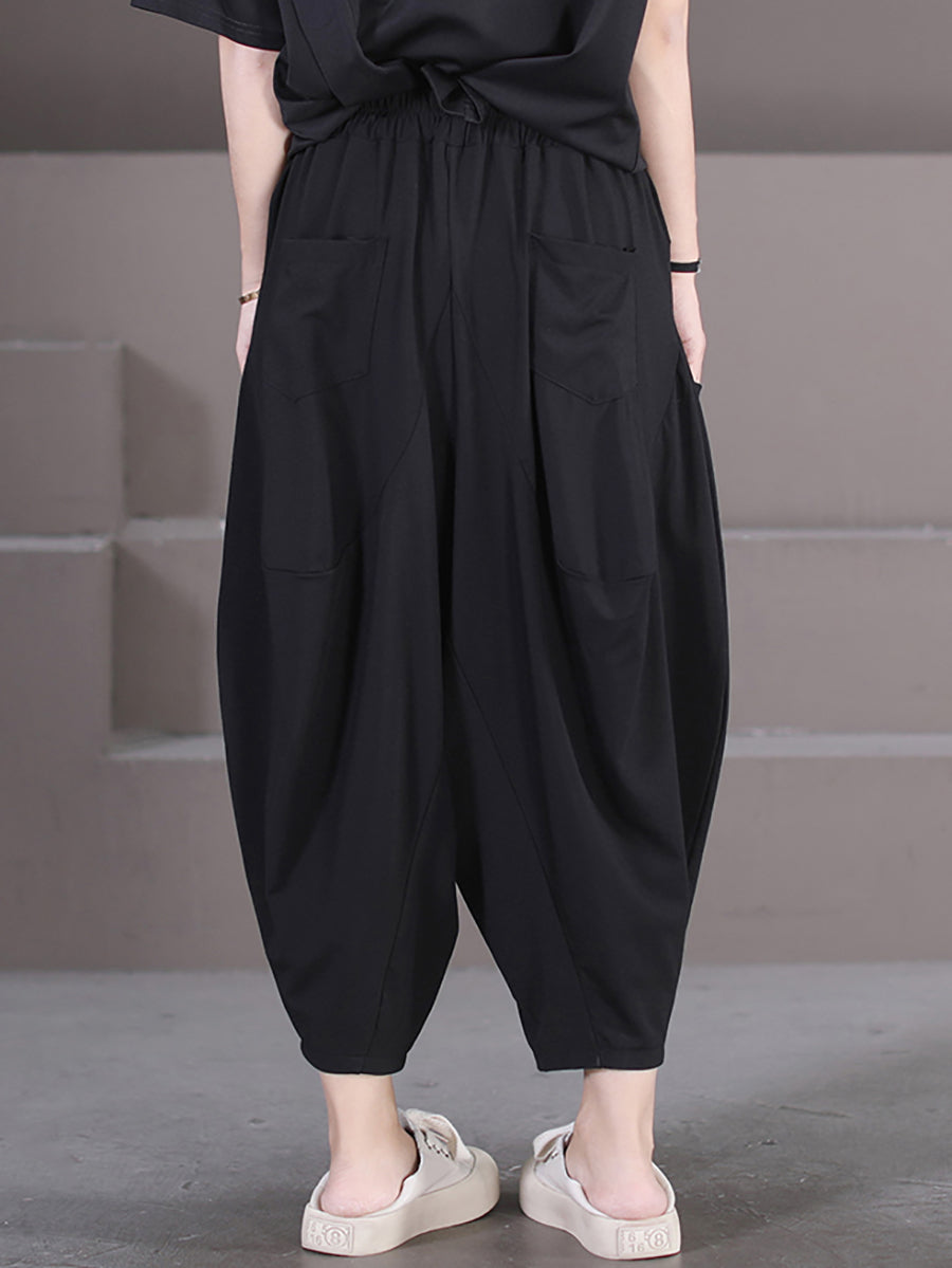 Women's Harem Pants Plus Size Black Stretch Fabric Casual Ankle-Length - Image 5