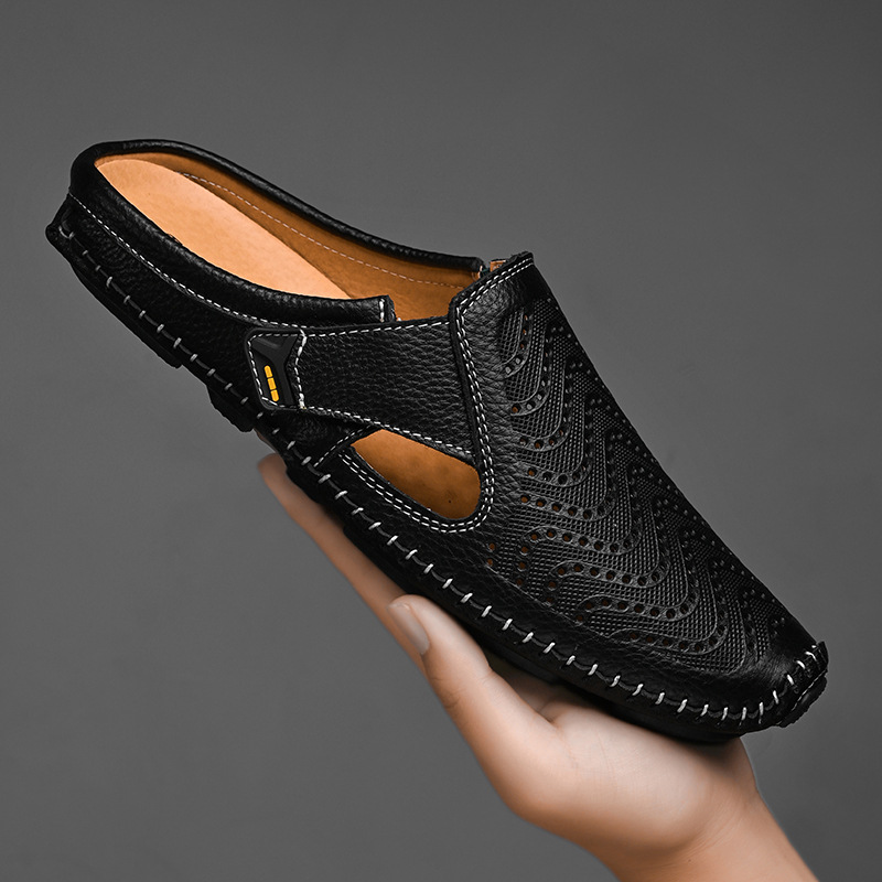 Men's Genuine Leather Sandals – profile view | Hensley London