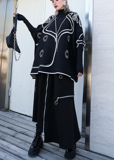 Women's Plus Size Blouse Black Print Knit Batwing Sleeve - 3