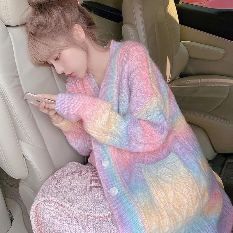Rainbow Knitted Long Sleeve Cardigan Sweater 2