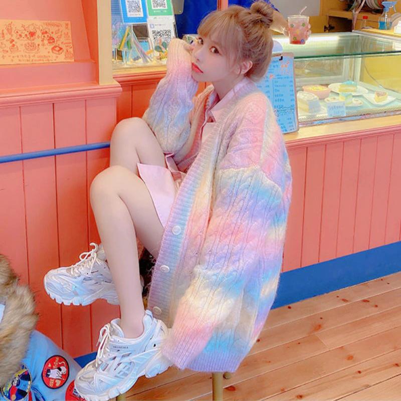 Rainbow Knitted Long Sleeve Cardigan Sweater 3