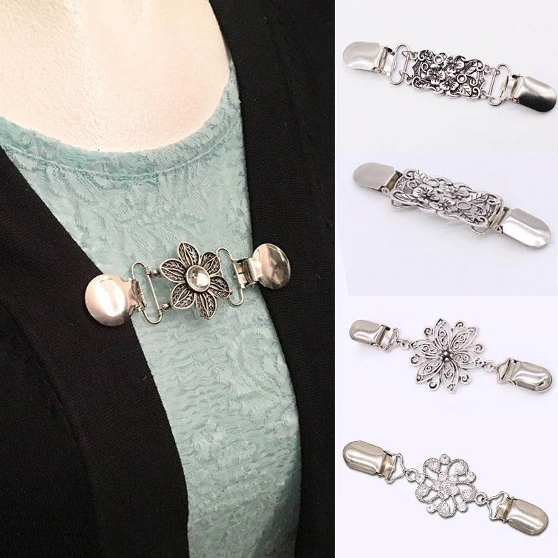 Retro Flower Pattern Cardigan Clip 4